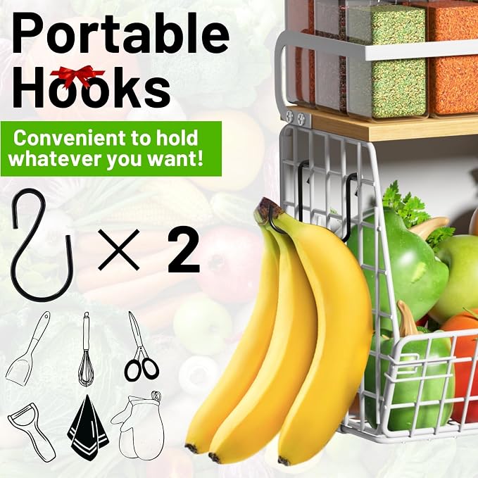 Magnetic Shelf for Fridge with Wood Lid, Fruit Potato and Onion Storage Bins, Pantry Organizers & Storage, Large Container Magnetic Spice Rack for Refrigerator, Kitchen Counter (White, 1) - Image 7