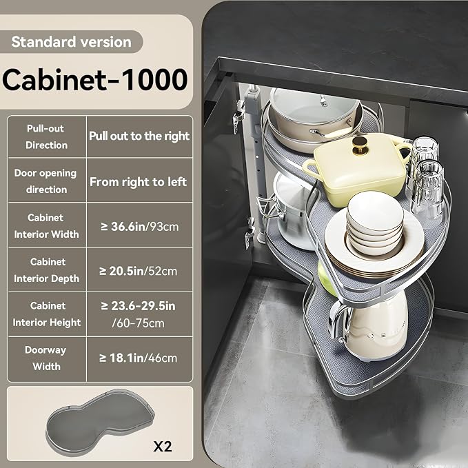 Blind Corner Cabinet Pull Out Organizer, 2-Tier Shelf, Adjustable Height | Fits 18" Cabinet Openings, Right Swing for Left Hinges, Adjustable Height Design, Blind Corner Cabinet for Kitchen Storage - Image 3