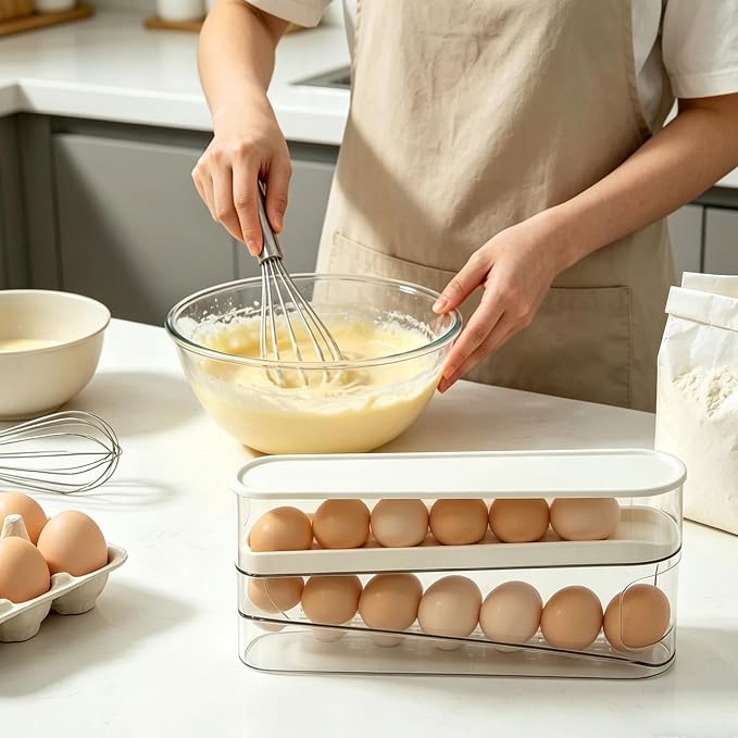 WACOI Auto Rolling Fridge Egg Organizer, Space Saving Eggs Dispenser for Refrigerator Storager, Home Egg Holder, 1 pack - Image 4