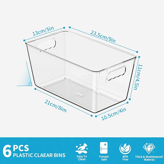 Clear Fridge Organizer Bins with Handles, 6 Pack 9.5×5×4.5 Inch | Clear storage bins with handles, food organizer basket for kitchen, fridge, freezer and bedrooms - Image 3