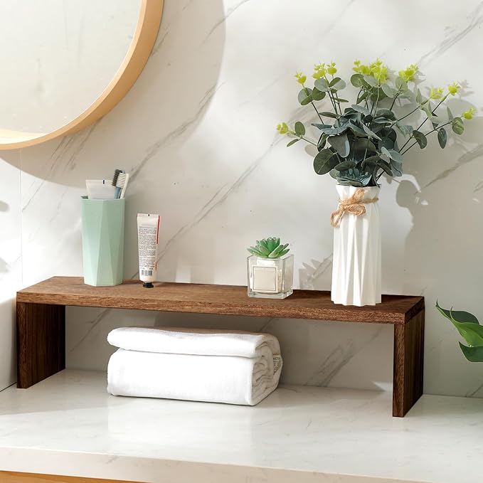 Over The Sink Shelf Bathroom Wood Pedestal Soap Stand Farmhouse Bathroom Decor Decorative Over The Sink Shelf for Kitchen(23.62 x 7.87 x 5.91 Inches,Dark Brown) by Menkxi