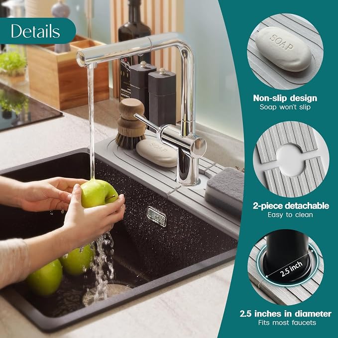 Faucet Mat for Kitchen Sink - Wider Diatomite Fast Drying Stone Sink Tray, Super Absorbent, Prevents Moisture Buildup - Faucet Splash Guard for Bathroom Counter (Light Grey, 15x5.3inch) - Image 8