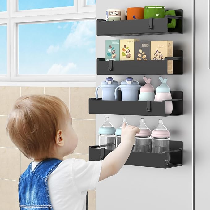 HuggieGems 8 Pack Magnetic Spice Rack Organizer for Refrigerator and Oven, Black Fridge Organizers and Storage for Kitchen - Image 7