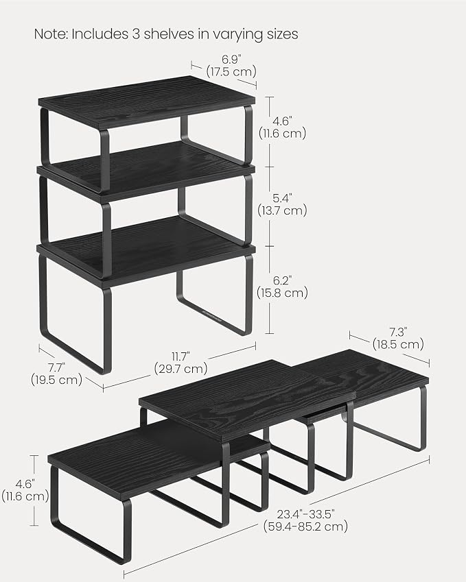 SONGMICS Cabinet Organizer Shelf, Set of 3 Spice Rack, Kitchen Storage | Kitchen Counter Shelves, Kitchen Storage, Spice Rack, Ebony, BYSTRO Collection UKCS220B01 - Image 6