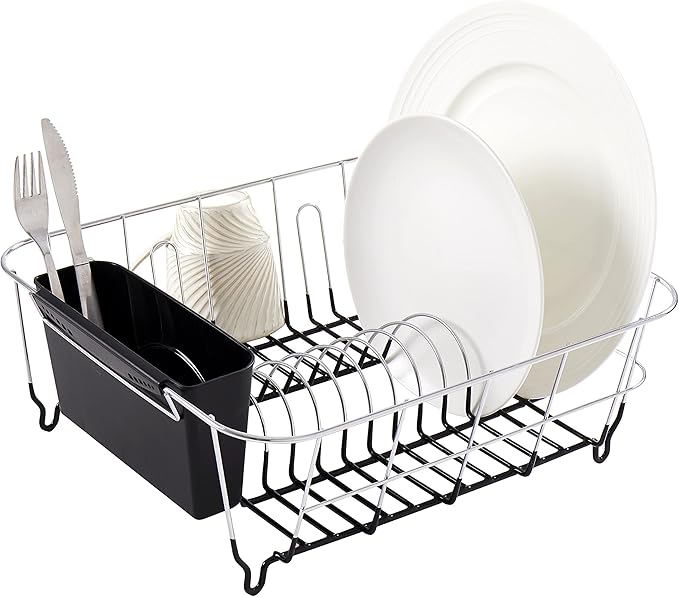 Sweet Home Collection 2 Piece Dish Drying Rack Set Drainer with Utensil Holder Simple Easy to Use Fits in Most Sinks, 14.5" x 13" x 5.25", Black by SweetHomeCollection