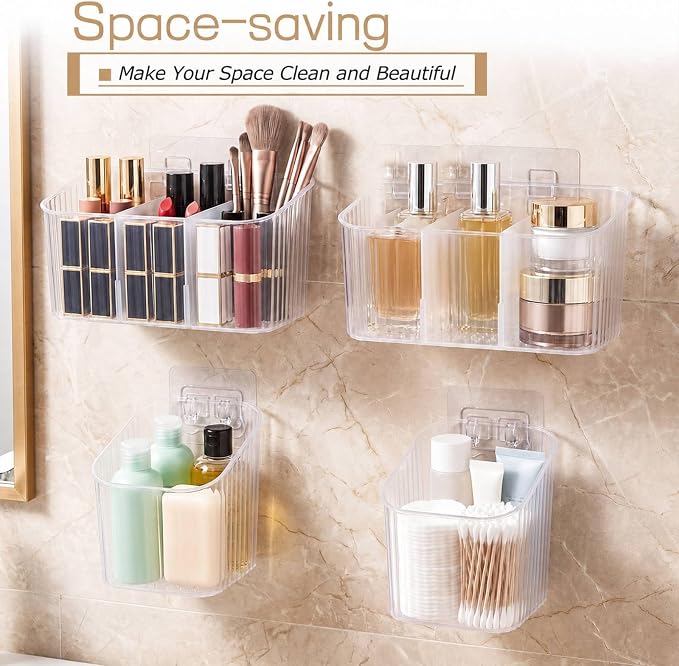 7 Pack Cabinet Door Organizer Adhesive Wall Mount Storage Bins Makeup Containers Stackable Organizer Basket for Kitchen Cabinets, Bathroom, Pantry, Office, Refrigerator (Frosted Clear) - Image 5