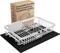 White Dish Drying Rack Over The Sink with Utensil Holder, Mat | Expandable Stainless Steel Dish Drainer for Small Kitchen, Apartment, RV, Counter Space Saving, Perfect Fit, Rustproof by MAJALiS