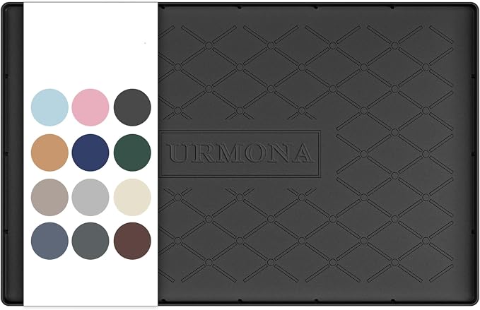 URMONA 22" x 14" Waterproof Silicone Mat in Multiple Sizes & Colors, Under Sink Mat for Kitchen & Bathroom, Pet Food Pad for Dogs & Cats, Kitchen Cabinet Liner, Multi-Purpose for Storage(Black) by URMONA