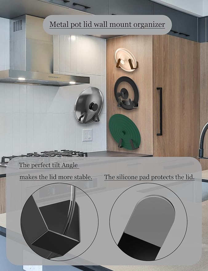 Pot Lid Organizer, 2 Pack Lid Holders Inside Cabinet, (Black) | Pot Lid Storage Wall Mount Rack, Pan Lid Organizer Fit for Cutting Board Wall Mount Lid Holder Fixed by Adhesive or Screw - Image 2