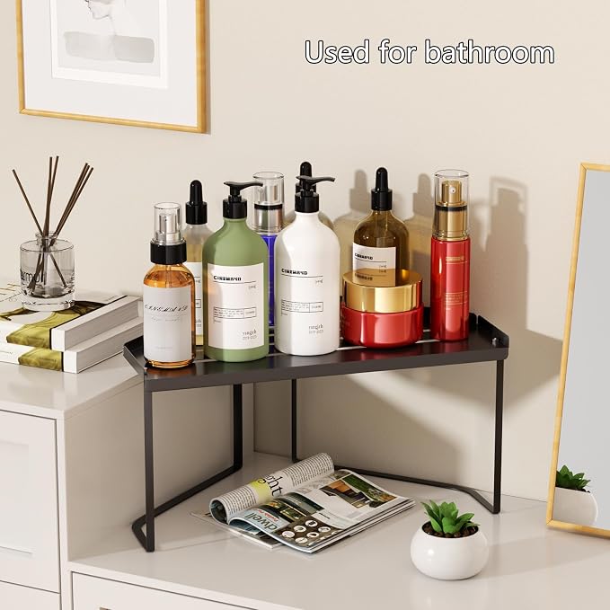 Stackable Metal Kitchen Cabinet Organizer,Kitchen Corner Shelf with Non-Slip Mat,Bathroom Organizer,Storage Shelf for Cabinet/Bathroom/Countertops/Utensils - Image 7