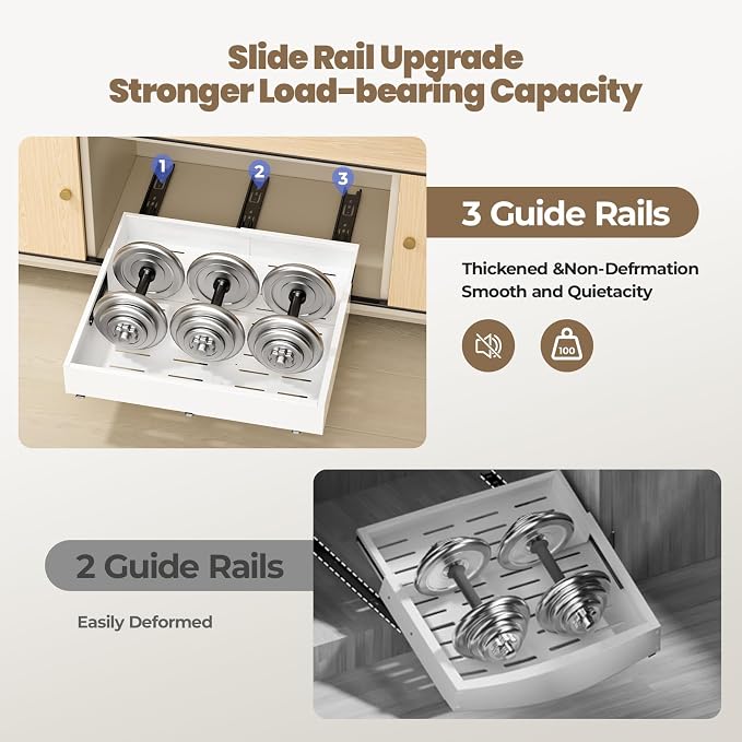 Dayacoco 2Pcs Dayacoco Pull Out Cabinet Organizer, Expandable Width (11.4"-19.4") and Depth (16.7"-21.4") With 3 Rails, Slide out Drawers for Kitchen Base Cabinet Organization, No Drill, White - Image 5