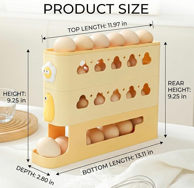 Osuke Egg Holder for Fridge, 2-Tier Drawer Style Egg Organizer for Refrigerator, Holds 40 Eggs, Clear Stackable Egg Container with Freshness Date Tracker,Kitchen Fridge Storage,BPA-Free (Yellow) - Image 3
