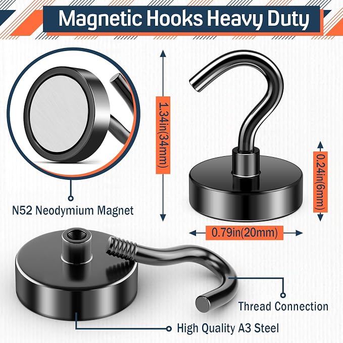 FINDMAG 50LB+ Magnetic Hooks for Cruise Cabins, 10 Pack Black Magnetic Hook | Strong Neodymium Magnet Hooks for Hanging, Fridge, Garage, Home, Beach Vacation, Cruise Cabin Organizer for Office - Image 7