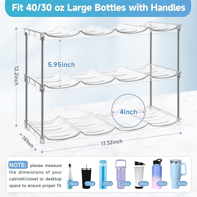 Larger Water Bottle Organizer for Stanley 40 oz Tumbler, Tumbler Organizer | Stackable Water Bottle Holder Rack for Cabinet, Kitchen Storage Organizer for for Stanley Cup Accessories, Tumbler Storage - Image 3