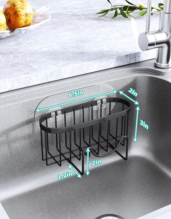 HapiRm Multifunctional Sponge Holder with Unique M-Shaped, 2 Installation Methods Kitchen Sink Caddy Organizer, Rustproof Stainless Steel Kitchen Organizers and Storage Essentials - Black (Pack of 2) - Image 3