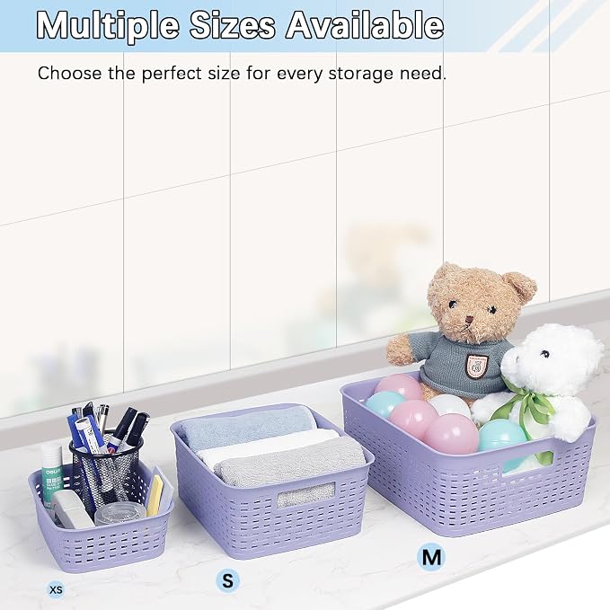Plastic Storage Baskets for Cabinets, Household Pantry Organization with Handle,Organizer Bins for Room,Bathrooms,Under-Sink,Kitchen (Purple, S-3PACK) - Image 5