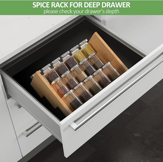 2 Pack Bamboo Spice Rack Organizer for Kitchen Counter, 3 Tier Spice Shelf | 3 Tier Countertop Step Shelf, Seasoning Storage for Kitchen Pantry, Tiered Spice Rack for Jars Bottles (Jars Not Included) - Image 5
