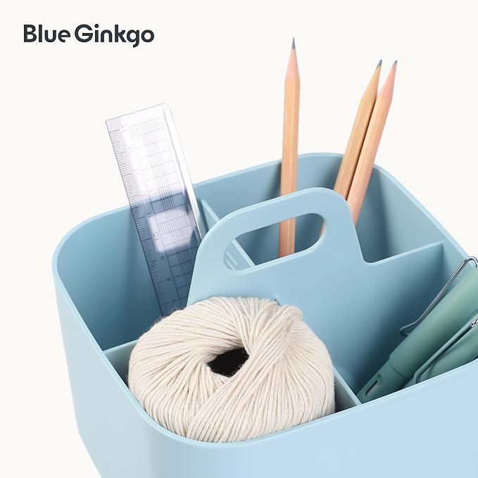 BLUE GINKGO Stackable Organizer Caddy, Square, Blue, Made in Korea | Portable. Adjustable. Home, Office & School Storage. - Image 7