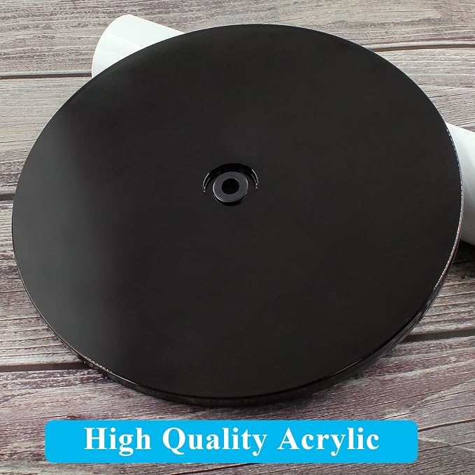 Jersvims 8 Inch Acrylic Turntable Platter, Black, 2Pcs | Round Rotating Plate, For Kitchen Pantry Cabinet Desk, Turntable Organizer, Spice Cake Cookie Decorating - Image 3
