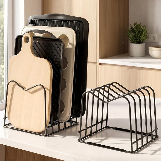 2 PC 5mm Wire Cutting Board Organizer Holder Stand for Cabinet | Full silicone strip, no slipping or scratches, 1.2" slot spacing, Holds cutting boards, sheet pans, skillets inside Cabinet - Image 8