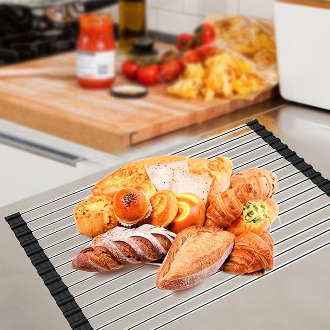 Ahyuan Roll up Dish Drying Rack Over The Sink Kitchen Roll up Sink Drying Rack Portable Dish Drainer Foldable Dish Drying Rack (Black, 17.8''X11.8'') - Image 2