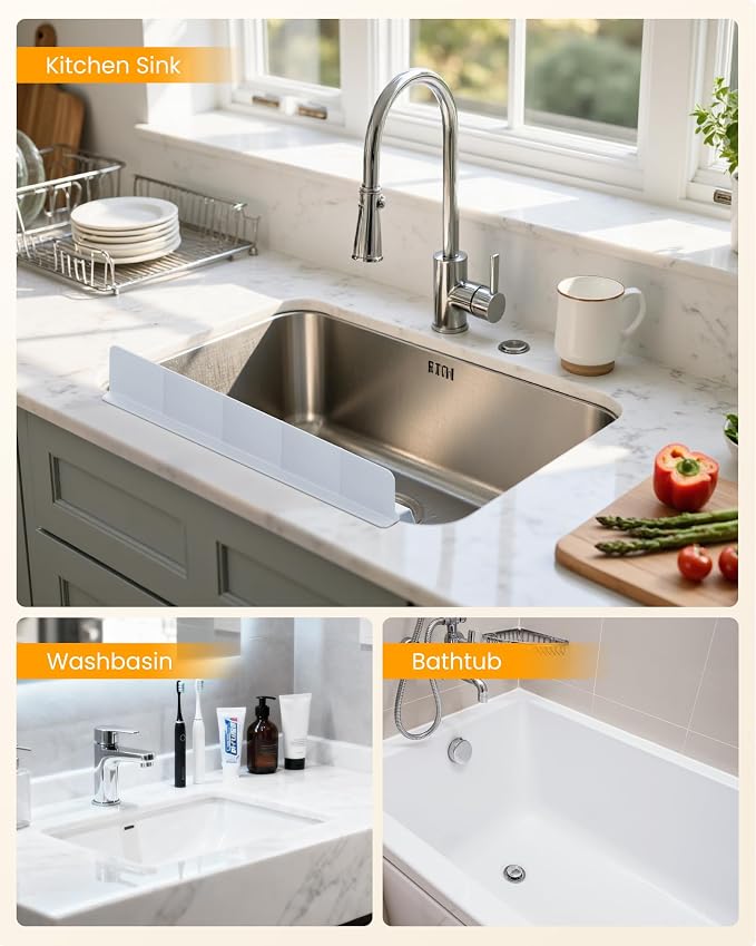 Sink Splash Guard 23" 18" 30" Silicone Water Guard with Strong Suction Cups, Faucet & Countertop Protector, Bathroom & Sink Edge Splash Guard Strip, Dishwasher Safe-Grey 23" - Image 6