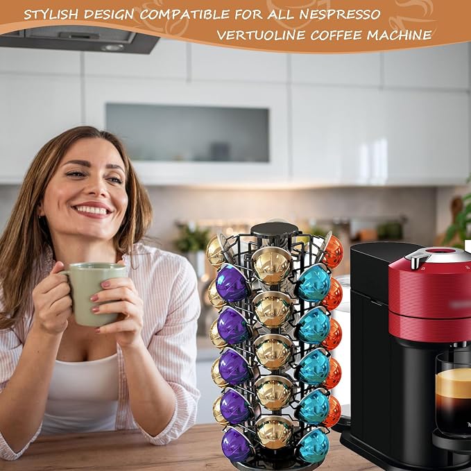 Nespresso Pods Holder Tower Stand,Vertuo Pod Holder 40 Pods Capacity,Black | Coffee Pods Holder Organizer Fits Vertuo Pods, 360°Revolving Pod Carousel, Space-Saving for Countertop,No Assembly Required - Image 5