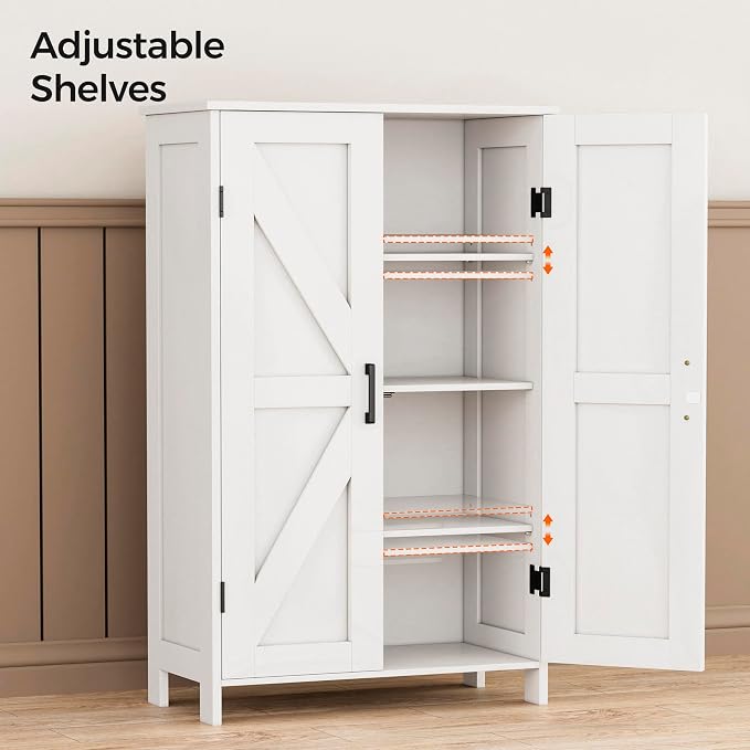 Homleke 43.3" H Farmhouse Bathroom Storage Cabinet with Adjustable Shelves | Freestanding Storage Cabinet with Barn Doors for Bathroom, Kitchen, Living Room, Dining Room & Entryway, White - Image 5