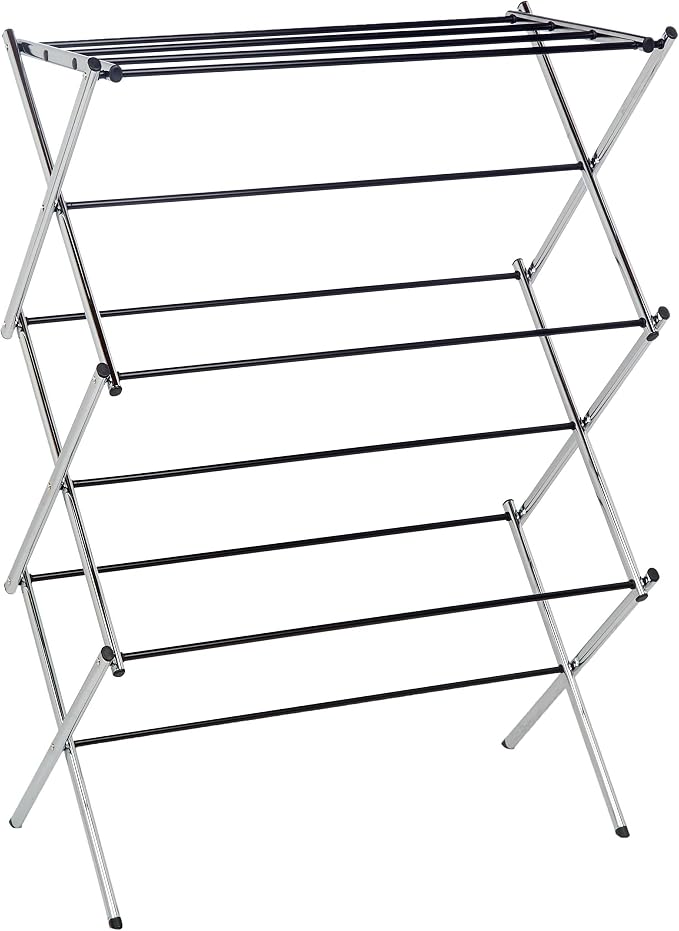 Amazon Basics Foldable Portable Metal Clothes Drying Rack for Indoor Air Drying, Energy Saving, 14.5 x 29.5 x 41.8 inches, Chrome Silver by AmazonBasics