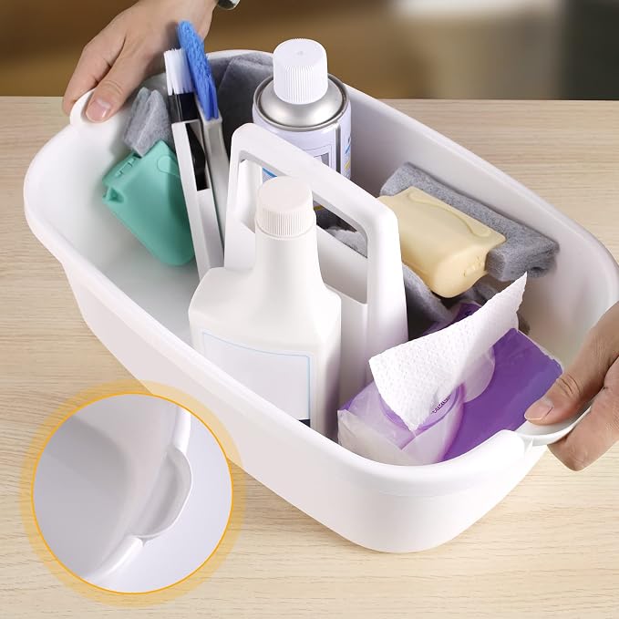 2-Pack Large White Cleaning Caddy for Cleaning Supplies with Handle - Portable Plastic Tote Organizer for Shower, Bathroom, Kitchen, Under Sink Storage - Image 4