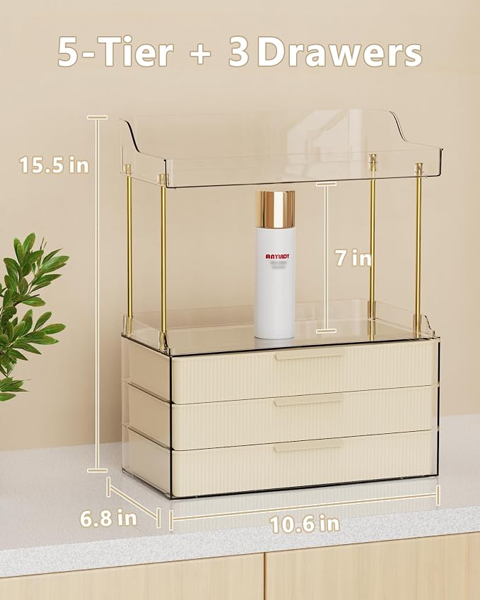 Anylady Bathroom Organizers and Storage, Makeup Organizer (Sturdy Durable Attractive), Ideal for Vanity, Countertop, Counter, Perfume, Skincare, Cabinet, Cosmetic, Dresser Organizer (Cream) - Image 3