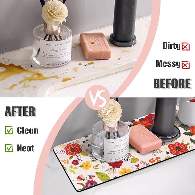 Sink Faucet Absorbing Mat, 2 Pack Drying Mat Around Faucet Sink Splash Guard Behind Faucet Sinkmat For Kitchen Bathroom Island Rv 24 * 5.5 Inch (60 * 14 cm) - Image 3