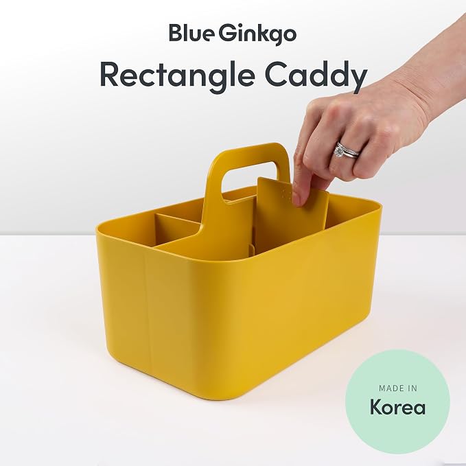 BLUE GINKGO Stackable Organizer Caddy, Rectangle, Yellow, Made in Korea | Portable. Adjustable. Home, Office & School Storage. - Image 2