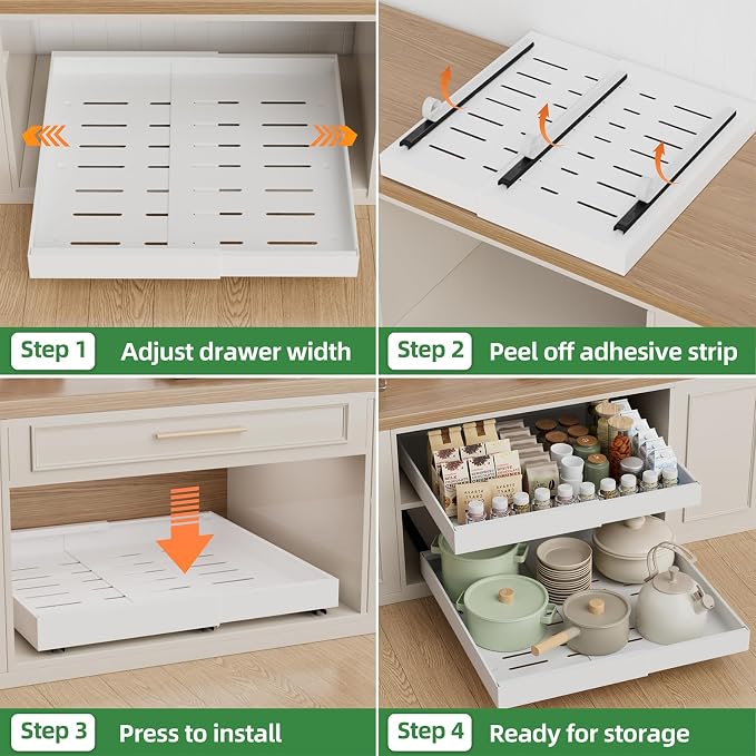PAKETA 4 Pack Expandable Pull Out Cabinet Organizer,21" Deep | Pull Out Drawers for Cabinets with width from 12" to 20",Sliding Drawers for Cabinets with Upgrade 3 Slide Rails,hold 65 lbs - Image 6