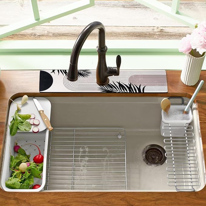 Sink Faucet Absorbing Mat, 2 Pack Drying Mat Around Faucet Sink Splash Guard Behind Faucet Sinkmat For Kitchen Bathroom Island Rv 24 * 5.5 Inch (60 * 14 cm) - Image 7