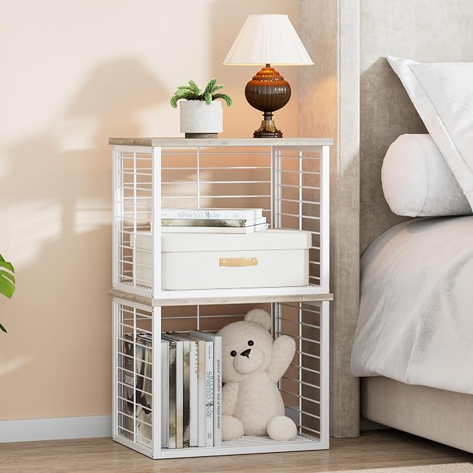 3PCS Stackable Closet Organizers and Storage Basket | with Wood Top Extra Storage, Multifunctional Storage Organizer Bin, Open Wire Basket, Greige and White - Image 7