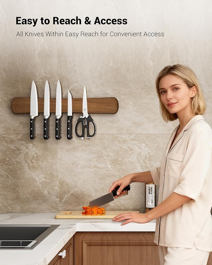 Magnetic Knife Holder, 18 Inch Acacia Wood Knife Strip for Wall or Fridge | Fridge Magnetic or Screw-Mounted, Strong Magnet Secures More Knives, Space-Saving, Kitchen Knife Storage, Housewarming Gift - Image 3