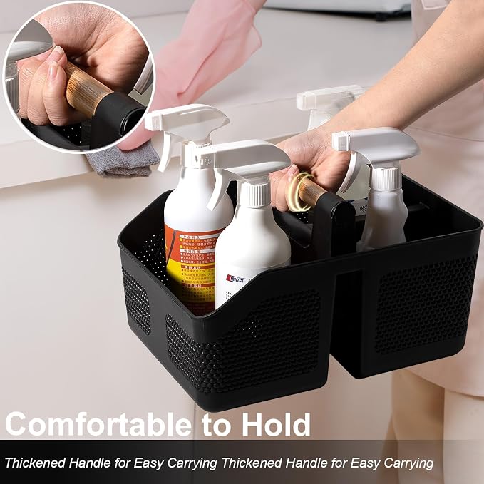 Plastic Shower Caddy Portable Shower Basket with Bamboo Handle, Black | Cleaning Caddy Organizer Storage Tote for Bathroom, College Dorm Essentials, Bath Toy Storage - Image 5
