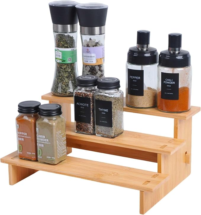 JinDoWin 3 Tiered Spice Rack Organizer for Cabinet,Spice Organization for Cabinet, Seasoning Organizer,Spice Shelf and Spice Organizer for Cabinet,Pantry Organizers and Storage (1 Pack, Small) by JinDoWin