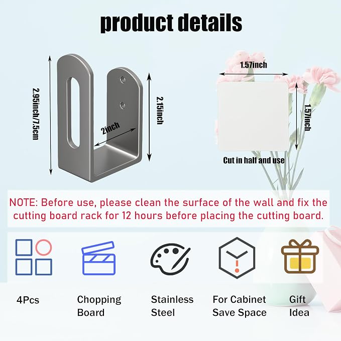 Aogigigio Cutting Board Holder - 4 Pcs Under Cabinet Cutting Board Holder Pot Lids Rack Storage Stainless Steel Under Shelf Counter Chopping Board(Grey) (Pack of 2) - Image 3