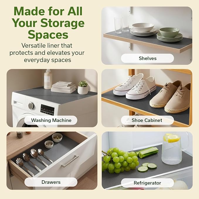 EVALAND Shelf Liner Cabinet Liner Non-Adhesive Drawer Liner 17.7 in x 33 FT | Non-Slip, Washable, Waterproof, Fridge Liners, Contact Paper, Shelf Liners for Cabinets, Kitchen, Refrigerator, Gray - Image 4