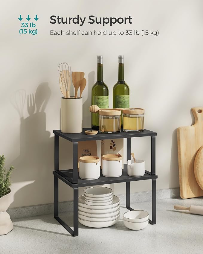SONGMICS Cabinet Organizer Shelf, Set of 4 Spice Rack, Kitchen Storage | Kitchen Storage, Spice Rack, Steel and Particleboard, Ebony Black and Matte Black, BYSTRO Collection UKCS027B01 - Image 5