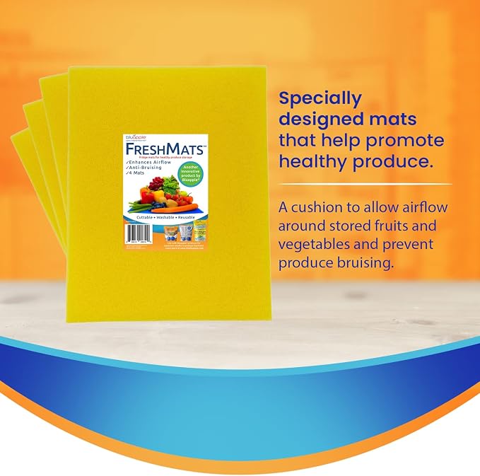 Bluapple FreshMats, Refrigerator Bin Liner, Fridge Drawer Mats, Crisper Life Extender Liner Keeps Produce Fresh Longer, Anti-Bruising, for Air Circulation, Washable & Reusable (4-Mats, 12x15, Yellow) - Image 9