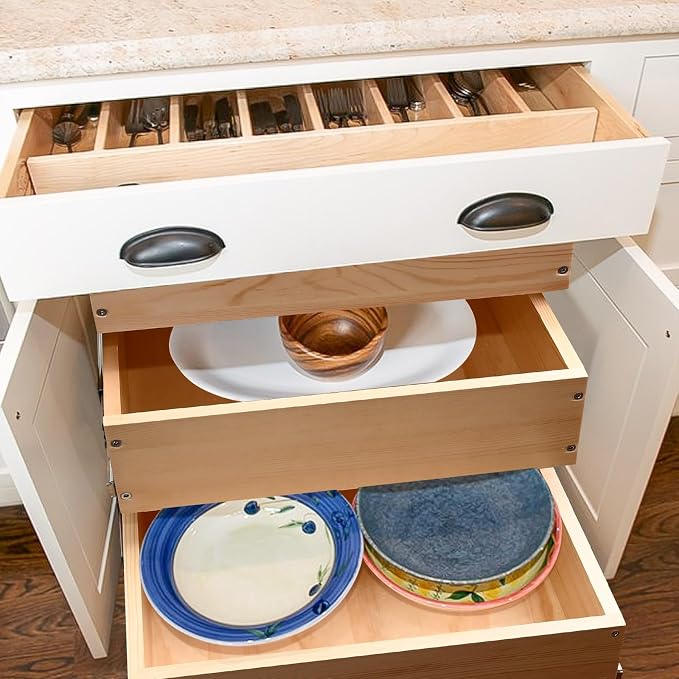 Pull Out Drawers For Cabinets, 14''W×21''D×19''H Soft Close Slide Out Wood Shelves Storage Organizer for Kitchen, 3-Tier, Finished, Heavy-Duty, Bottom Assembly - Image 2