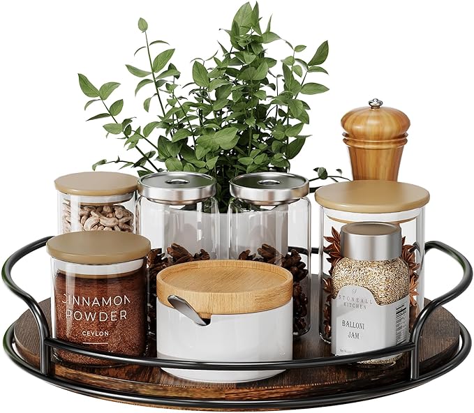 LAMU 10'' Lazy Susan Organizer, Wooden Lazy Susan Turntable for Cabinet, Table Top, Kitchen, Pantry, Bathroom Countertop Organizer, 1 Pack by YourHome-OrganizationHelper