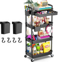 Goovilla 4 Tier Rolling Utility Cart Organizer with Removable Drawer, Black | Stable and Sturdy Rolling Storage Carts with 2 Lockable Wheels for Bathroom, Kitchen, Snack, Craft, Makeup, Baby Essentials by Goovilla