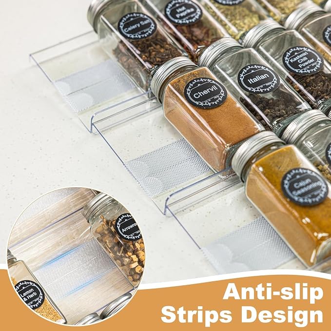 Adjustable Spice Rack Organizer for Drawer 4-Pack | Expandable Seasoning Storage (13" to 26") with Anti-Slip Mat, Acrylic Tiered Spice Tray for Condiment - Image 5