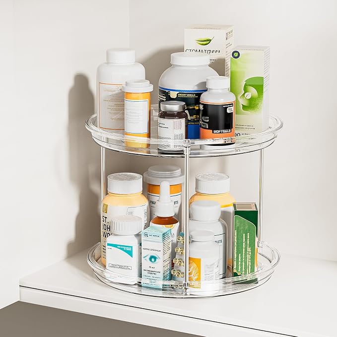 LAMU 2 Tier Lazy Susan Turntable Organizer for Cabinet, 9'' Rotating Spice Rack for Kitchen, Pantry, Countertop, Bathroom, Vanity, Under Sink, Medicine Cabinet Organizer, 1 Pack - Image 5