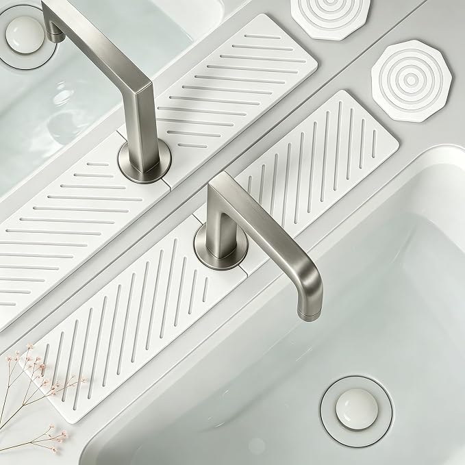 Stone Faucet Mat for Kitchen Sink,Sink Splash Guard Absorbent Drying Mat | Diatomite Fast Water Tray for Bathroom Counter,Quick Dry Sink Protector Kitchen Accessories(White, 20"×3.9") by DOCOOLLIFE