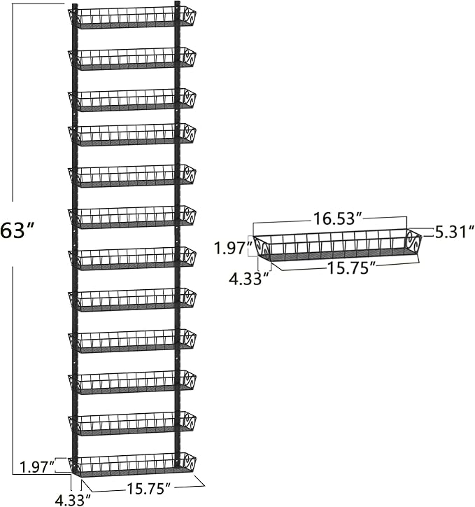 SWOMMOLY Wall Mount Spice Rack Organizer, 12-Tier Adjustable Dual-Use Shelf | Hanging Spice Rack Organizer, Kitchen Pantry Cabinet Storage Holder for Spices, Mason Jars, Bottles & Cans, Black - Image 6